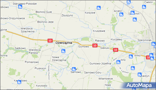 mapa Gumowo gmina Dzierzążnia, Gumowo gmina Dzierzążnia na mapie Targeo