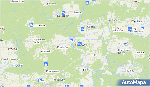 mapa Gustawów gmina Stąporków, Gustawów gmina Stąporków na mapie Targeo