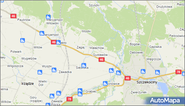 mapa Gustawów gmina Szczekociny, Gustawów gmina Szczekociny na mapie Targeo