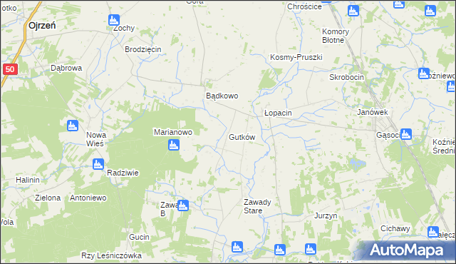 mapa Gutków gmina Sońsk, Gutków gmina Sońsk na mapie Targeo