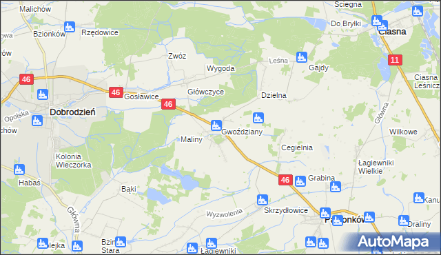 mapa Gwoździany, Gwoździany na mapie Targeo