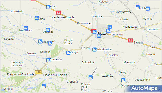 mapa Gzików, Gzików na mapie Targeo