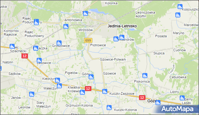 mapa Gzowice-Folwark, Gzowice-Folwark na mapie Targeo