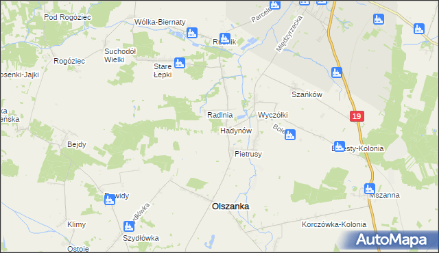 mapa Hadynów, Hadynów na mapie Targeo