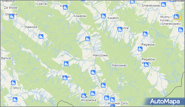 mapa Hańczowa, Hańczowa na mapie Targeo