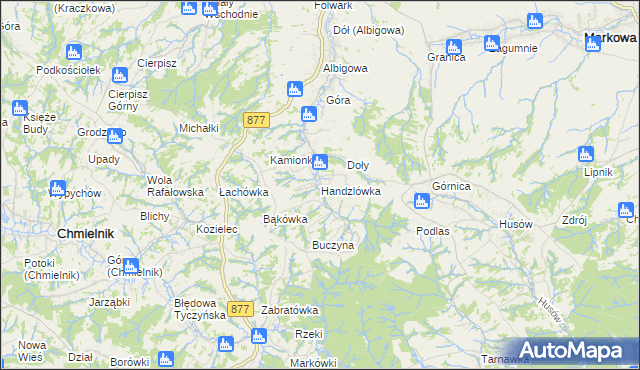 mapa Handzlówka, Handzlówka na mapie Targeo