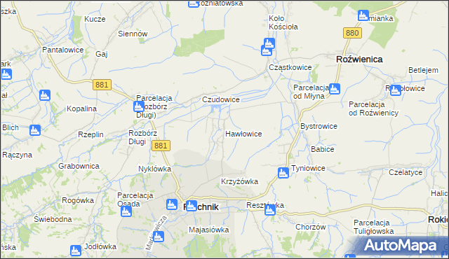 mapa Hawłowice, Hawłowice na mapie Targeo