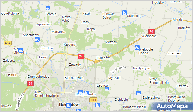 mapa Helenów gmina Bełchatów, Helenów gmina Bełchatów na mapie Targeo