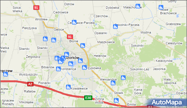 mapa Helenów gmina Ozorków, Helenów gmina Ozorków na mapie Targeo