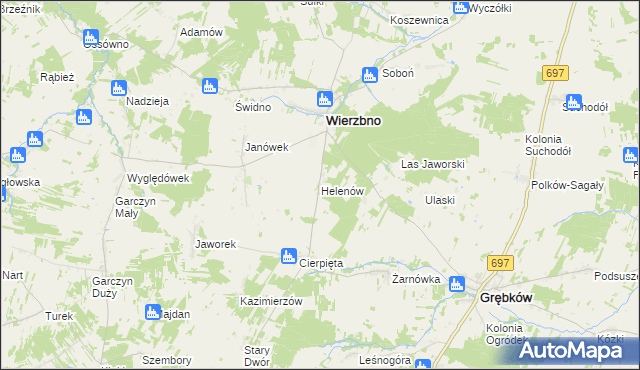 mapa Helenów gmina Wierzbno, Helenów gmina Wierzbno na mapie Targeo