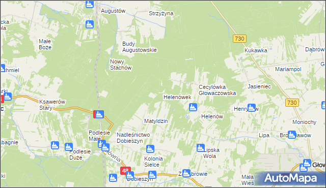 mapa Helenówek gmina Głowaczów, Helenówek gmina Głowaczów na mapie Targeo