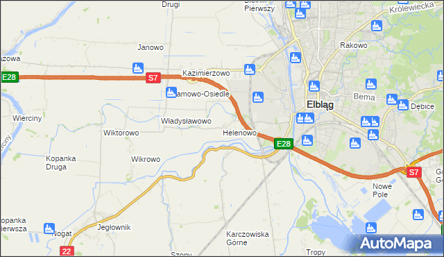 mapa Helenowo gmina Elbląg, Helenowo gmina Elbląg na mapie Targeo