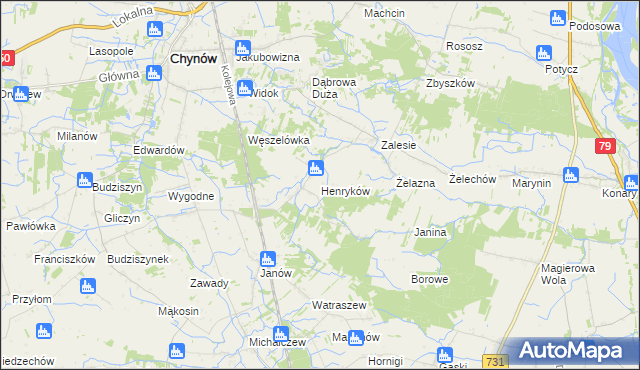 mapa Henryków gmina Chynów, Henryków gmina Chynów na mapie Targeo