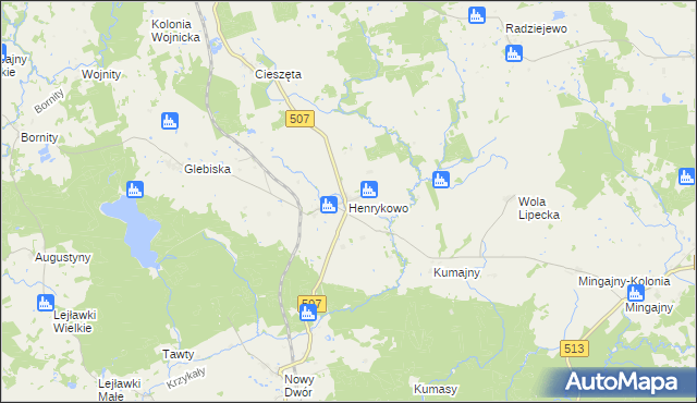 mapa Henrykowo gmina Orneta, Henrykowo gmina Orneta na mapie Targeo