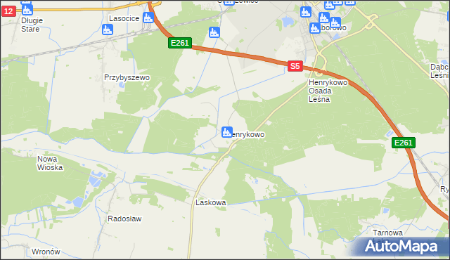 mapa Henrykowo gmina Święciechowa, Henrykowo gmina Święciechowa na mapie Targeo