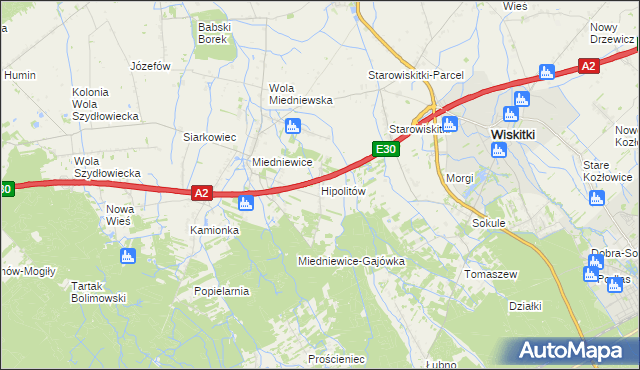 mapa Hipolitów gmina Wiskitki, Hipolitów gmina Wiskitki na mapie Targeo