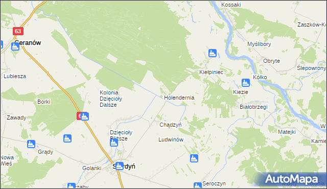 mapa Holendernia gmina Ceranów, Holendernia gmina Ceranów na mapie Targeo