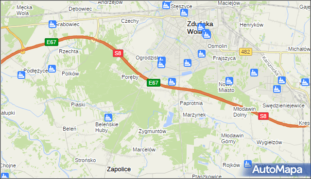 mapa Holendry gmina Zapolice, Holendry gmina Zapolice na mapie Targeo