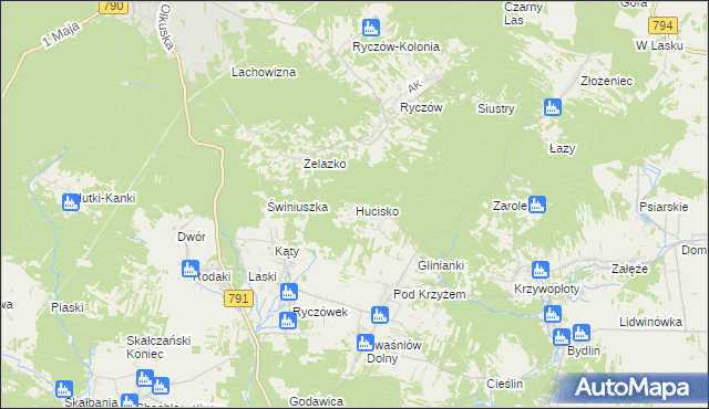 mapa Hucisko gmina Klucze, Hucisko gmina Klucze na mapie Targeo