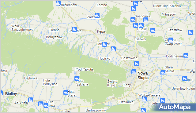 mapa Hucisko gmina Nowa Słupia, Hucisko gmina Nowa Słupia na mapie Targeo