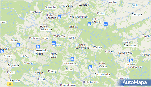 mapa Hucisko Jawornickie, Hucisko Jawornickie na mapie Targeo