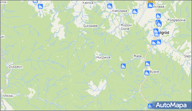 mapa Huczwice, Huczwice na mapie Targeo