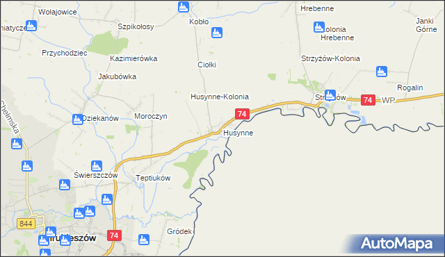 mapa Husynne gmina Hrubieszów, Husynne gmina Hrubieszów na mapie Targeo