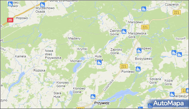 mapa Huta Dolna gmina Przywidz, Huta Dolna gmina Przywidz na mapie Targeo