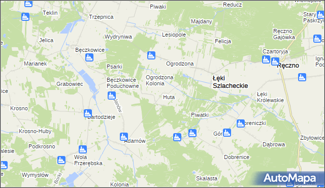 mapa Huta gmina Łęki Szlacheckie, Huta gmina Łęki Szlacheckie na mapie Targeo