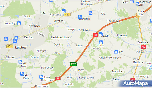 mapa Huta gmina Lututów, Huta gmina Lututów na mapie Targeo