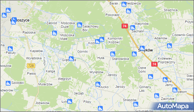 mapa Huta gmina Radoszyce, Huta gmina Radoszyce na mapie Targeo