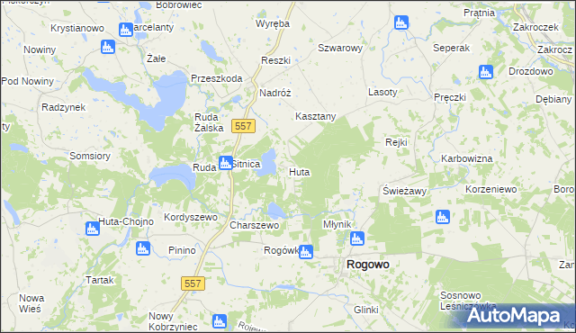 mapa Huta gmina Rogowo, Huta gmina Rogowo na mapie Targeo