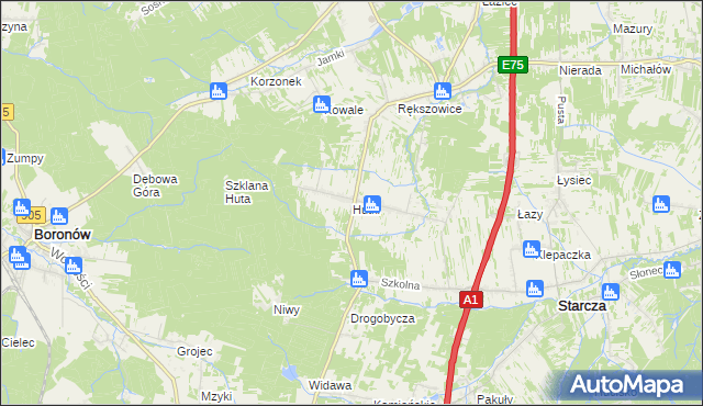 mapa Hutki gmina Konopiska, Hutki gmina Konopiska na mapie Targeo