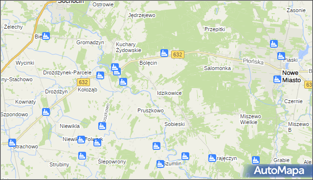 mapa Idzikowice gmina Sochocin, Idzikowice gmina Sochocin na mapie Targeo