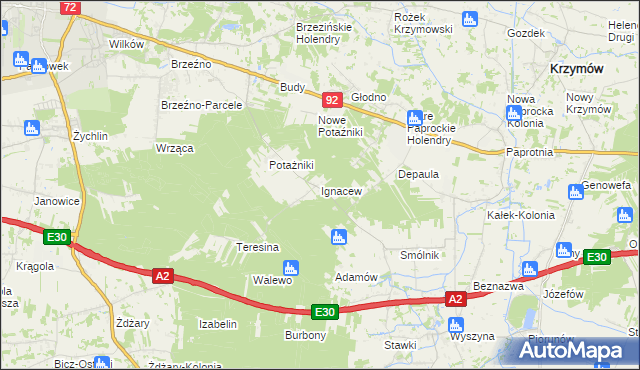 mapa Ignacew gmina Krzymów, Ignacew gmina Krzymów na mapie Targeo