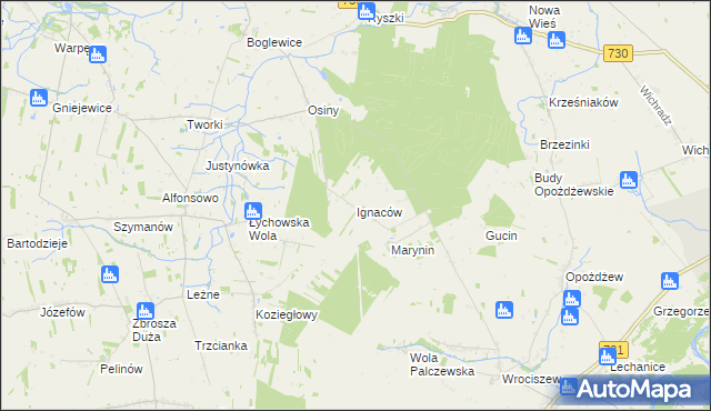 mapa Ignaców gmina Jasieniec, Ignaców gmina Jasieniec na mapie Targeo