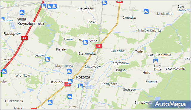 mapa Ignaców gmina Rozprza, Ignaców gmina Rozprza na mapie Targeo