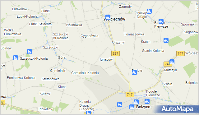 mapa Ignaców gmina Wojciechów, Ignaców gmina Wojciechów na mapie Targeo