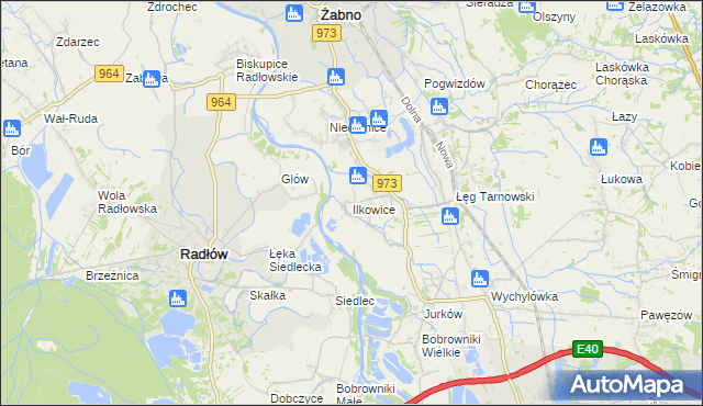 mapa Ilkowice gmina Żabno, Ilkowice gmina Żabno na mapie Targeo