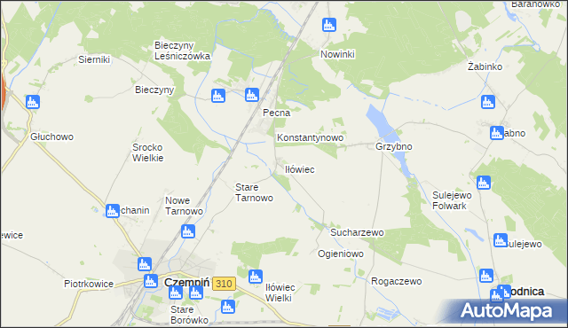 mapa Iłówiec gmina Brodnica, Iłówiec gmina Brodnica na mapie Targeo