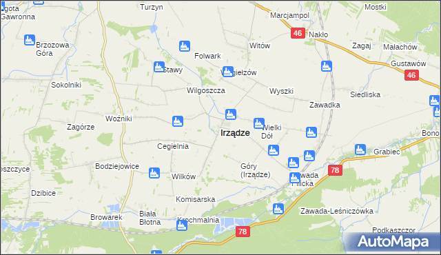 mapa Irządze powiat zawierciański, Irządze powiat zawierciański na mapie Targeo