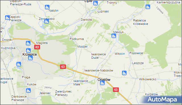 mapa Iwanowice Duże, Iwanowice Duże na mapie Targeo