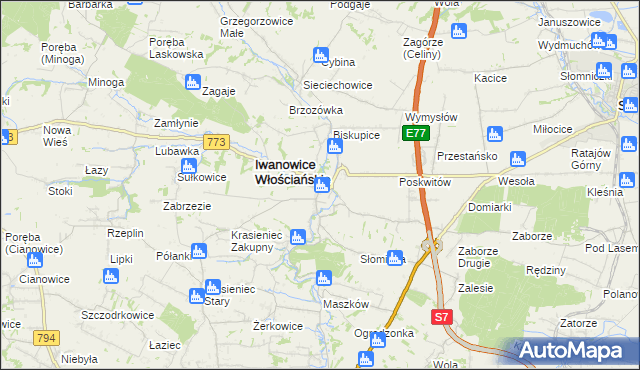 mapa Iwanowice Dworskie, Iwanowice Dworskie na mapie Targeo