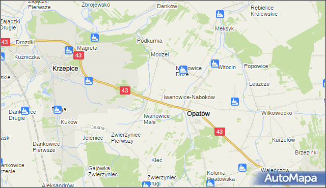 mapa Iwanowice-Naboków, Iwanowice-Naboków na mapie Targeo