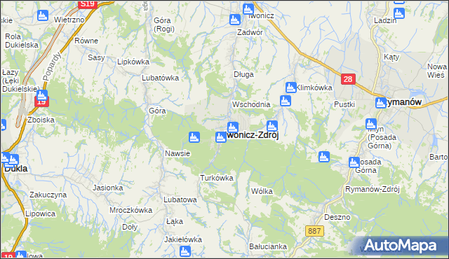 mapa Iwonicz-Zdrój, Iwonicz-Zdrój na mapie Targeo