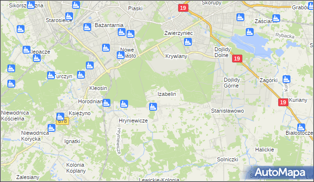 mapa Izabelin gmina Juchnowiec Kościelny, Izabelin gmina Juchnowiec Kościelny na mapie Targeo