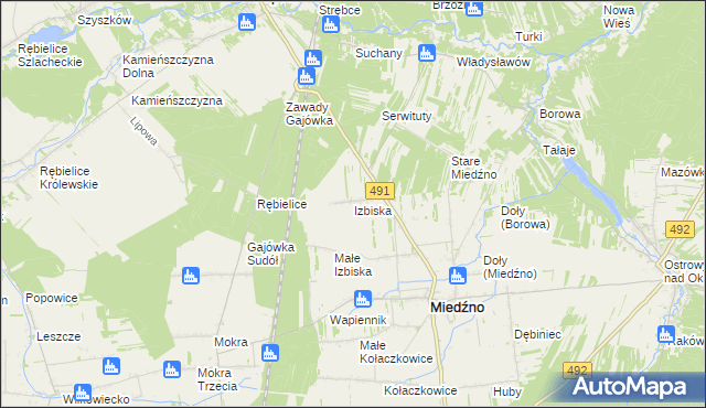 mapa Izbiska gmina Miedźno, Izbiska gmina Miedźno na mapie Targeo