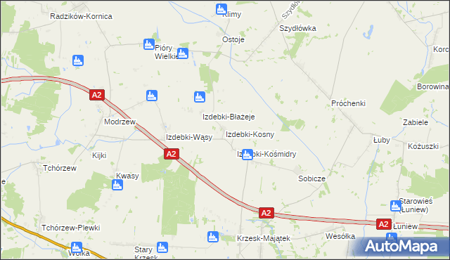 mapa Izdebki-Kosny, Izdebki-Kosny na mapie Targeo