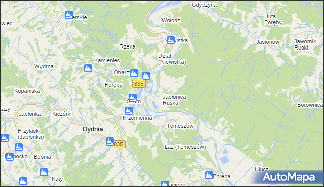 mapa Jabłonica Ruska, Jabłonica Ruska na mapie Targeo