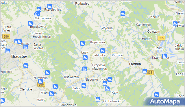 mapa Jabłonka gmina Dydnia, Jabłonka gmina Dydnia na mapie Targeo